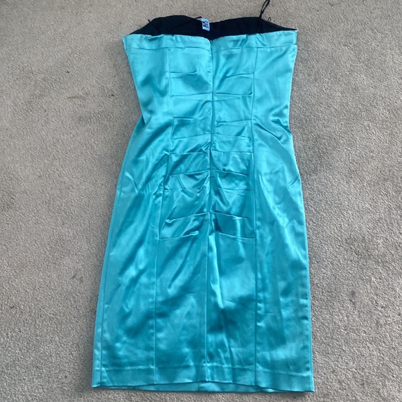 Nicole Miller Collection Prom Cocktail Dress Strapless Turquoise Satin 12 Mini L - Picture 2 of 4